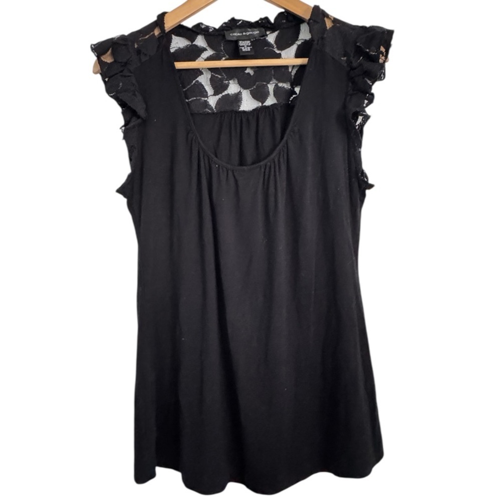 Cable & Gauge Black Lace Ruffle Sleeveless Blouse Size Medium